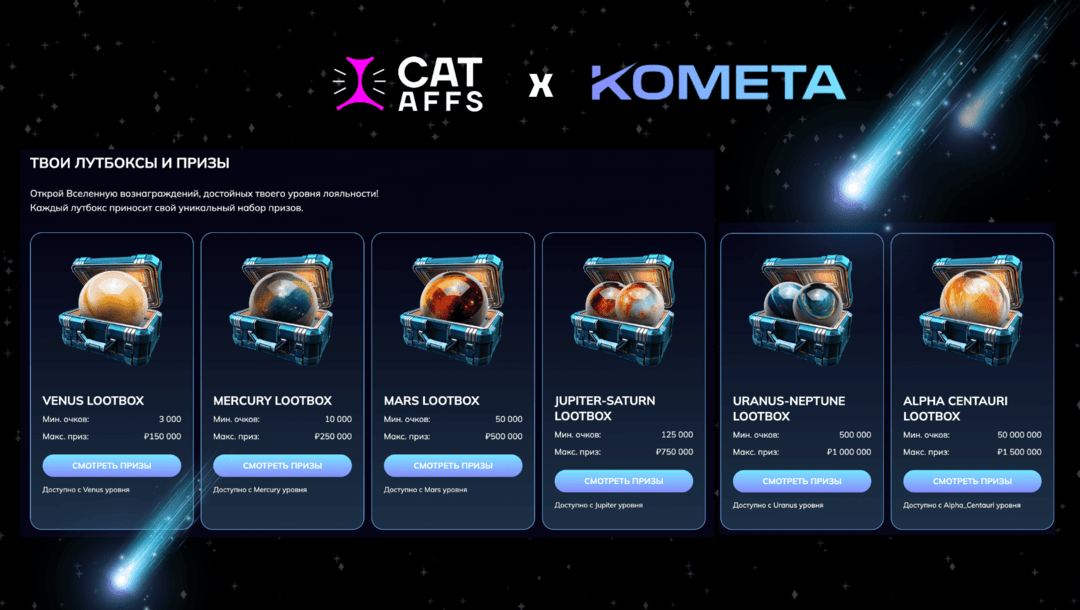 Релиз нового бренда Комета от CatAffs на рынок СНГ: регистрации через соцсети и крупный приз для игроков