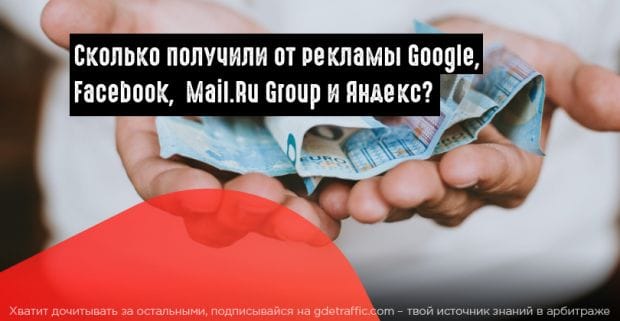 Рекламная выручка Google, Facebook, Mail.Ru Group и Яндекс во втором квартале 2018 года