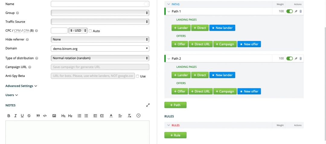Трекер для арбитража трафика - Binom
