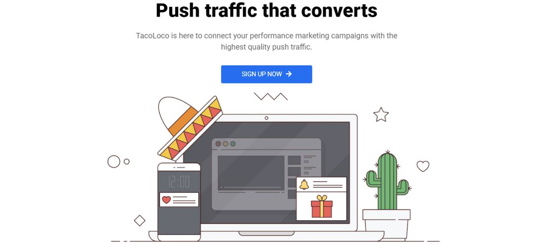 TacoLoco: рекламная push-сетка с трафиком под дейтинг, гемблинг и свипстейки