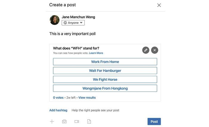 LinkedIn: опросы и новый хэштэг