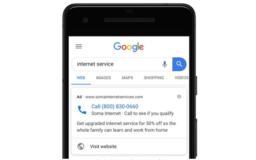 Google Реклама: call ads и ссылка на сайт
