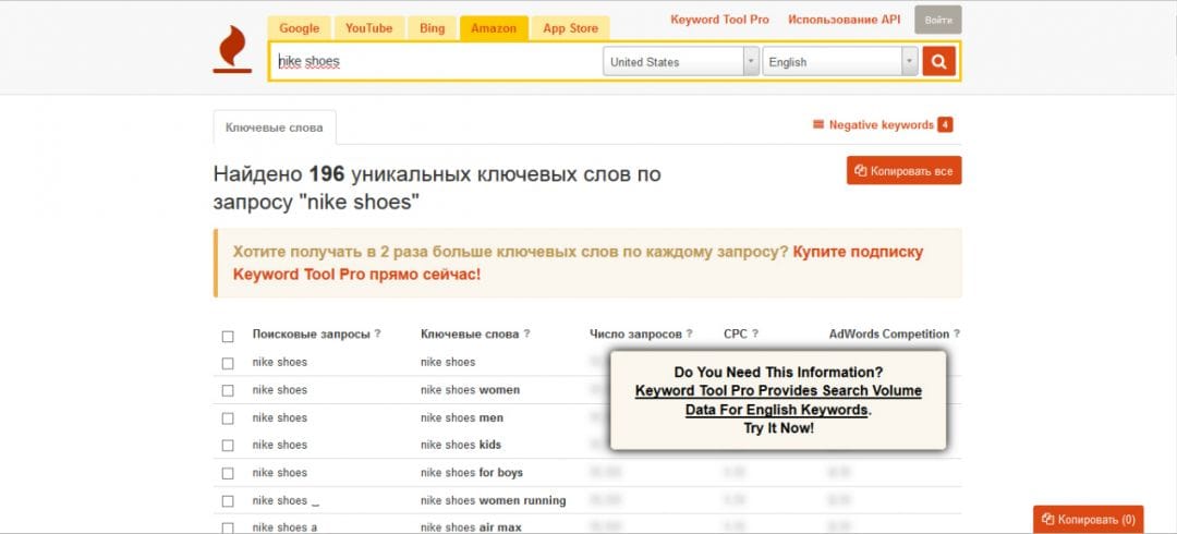 Под прицелом: Keyword Tool - сервис для подбора ключевых слов из автоподсказок