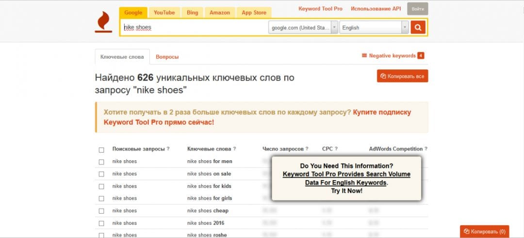 Под прицелом: Keyword Tool - сервис для подбора ключевых слов из автоподсказок