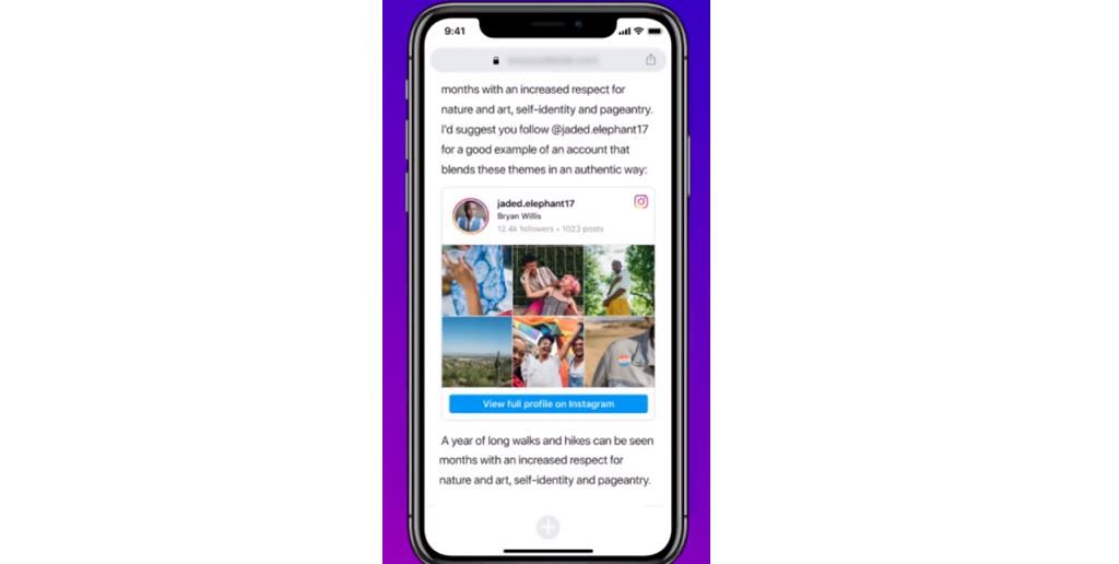 Instagram: добавьте мини-версию профиля на сторонних сайтах
