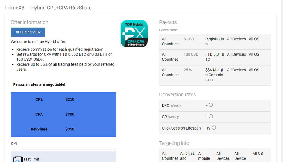 Primeads: партнерка с крипто офферами по CPA, CPL и RevShare