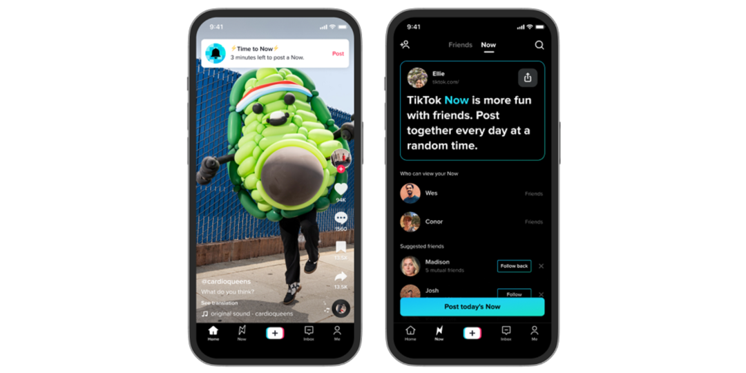 TikTok добавляет селфи с новой функцией TikTok Now