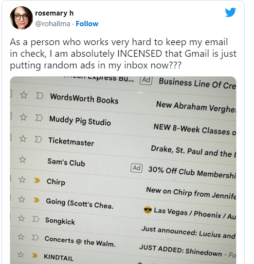 Реклама в Gmail становится более настойчивой