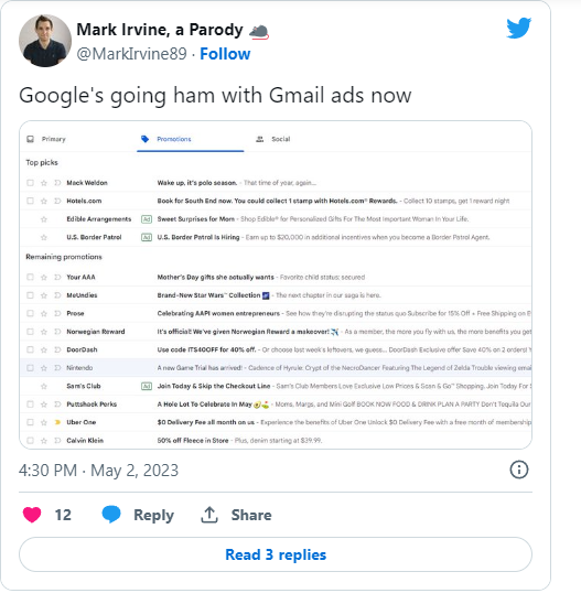 Реклама в Gmail становится более настойчивой