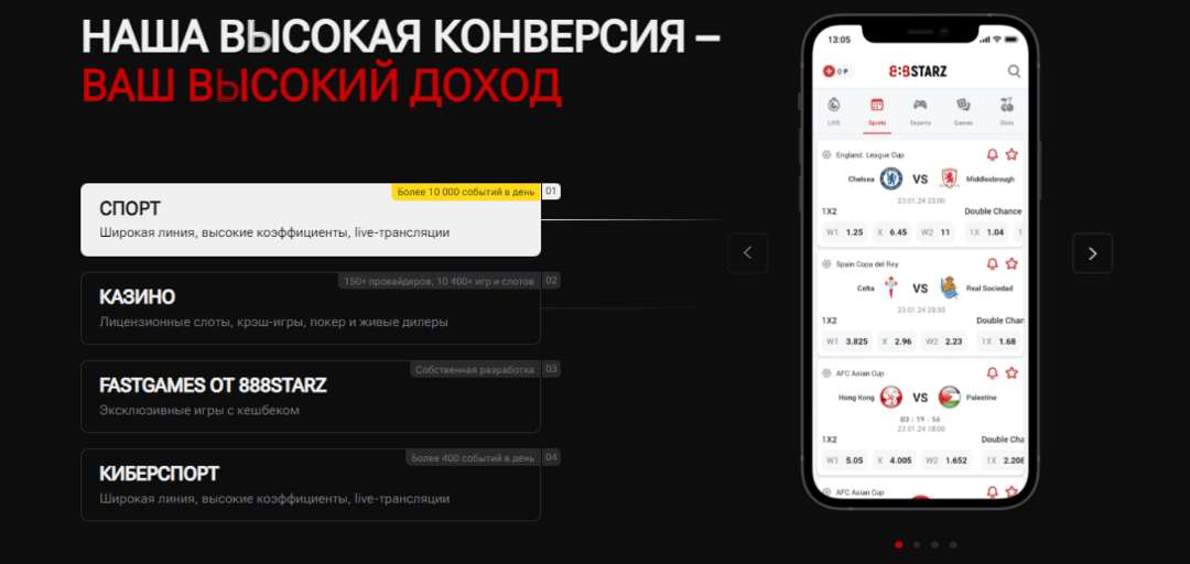 888STARZ Partners - партнерская программа, с которой начинается успех!