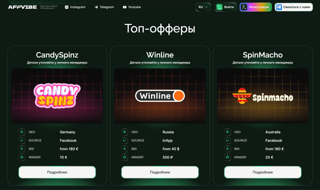 AFFVIBE iGaming партнерская сеть с проходкой к 500 брендам на эксклюзивных условиях