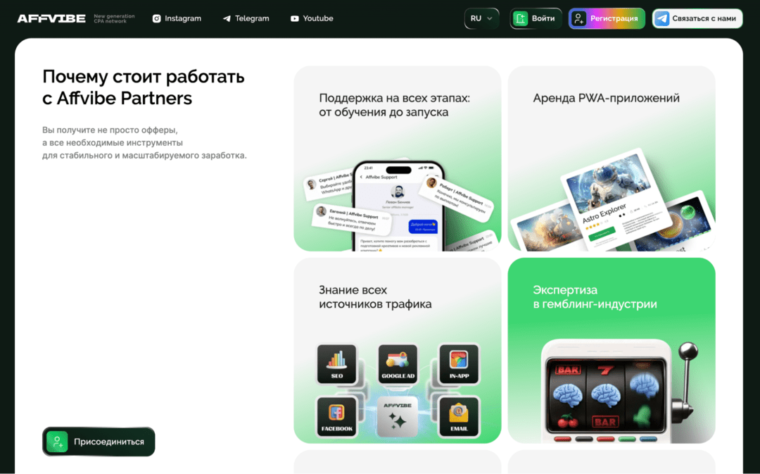 AFFVIBE iGaming партнерская сеть с проходкой к 500 брендам на эксклюзивных условиях