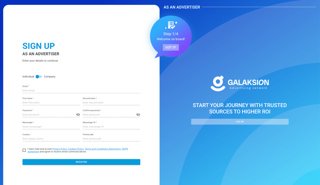 Galaksion мейнстрим рекламная сеть с direct трафиком по всему миру