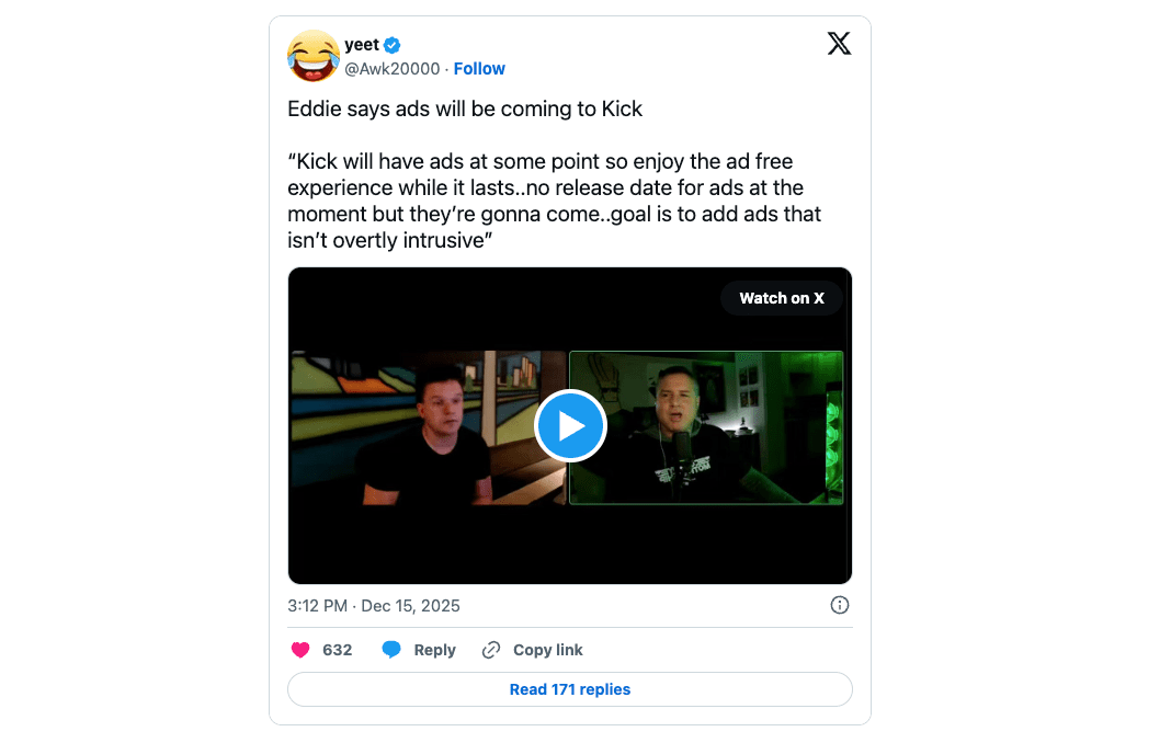 На гемблинг стримах Kick появится платная реклама Kick Ads, заработок с которой платформа забирает себе