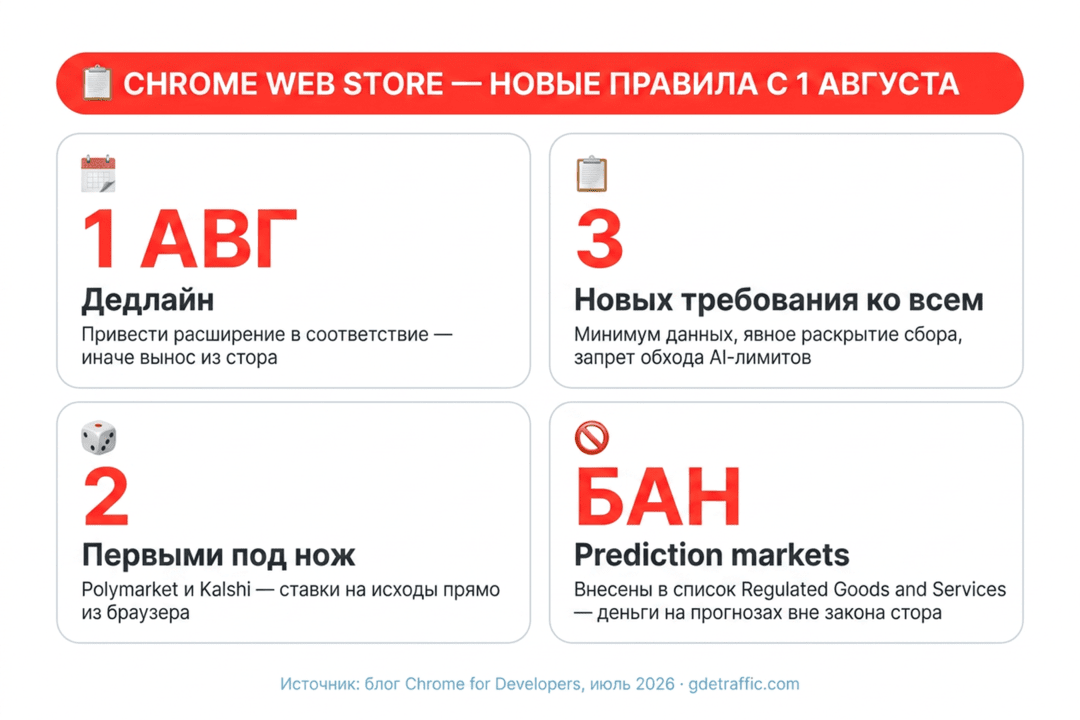 Google с 1 августа банит Chrome-расширения для беттинга и prediction markets