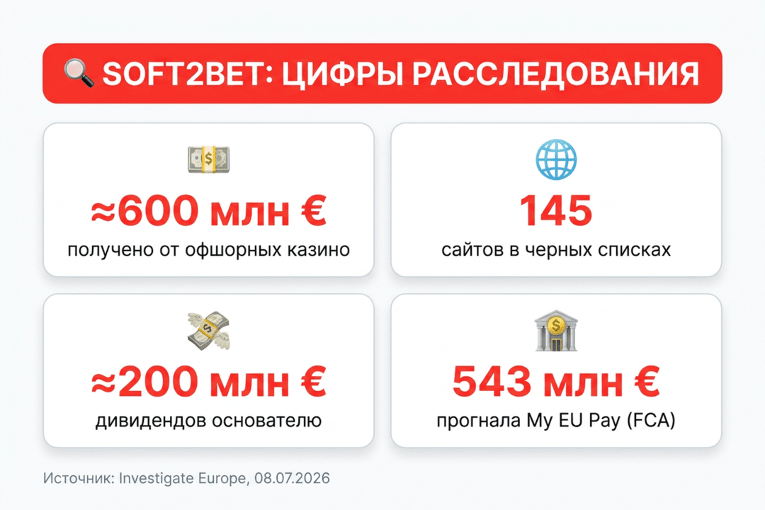 Расследование Investigate Europe: Soft2Bet получила порядка 600 млн евро от офшорных казино из черных списков