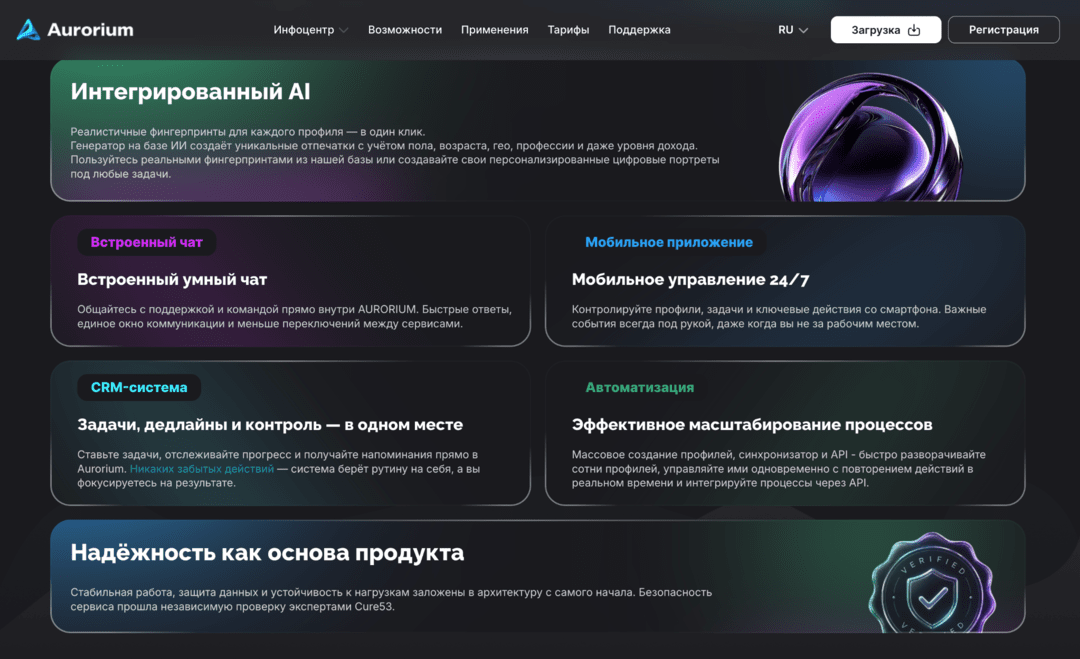 Aurorium антидетект браузер: командный пункт управление трафиком с тарифами от 10 USD