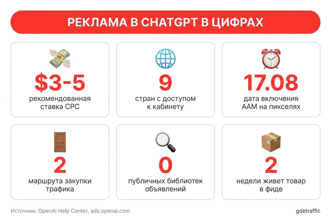 Реклама в ChatGPT стала закупаемым источником трафика: 2 маршрута закупки, CPC от 3 USD и дедлайн 17 августа