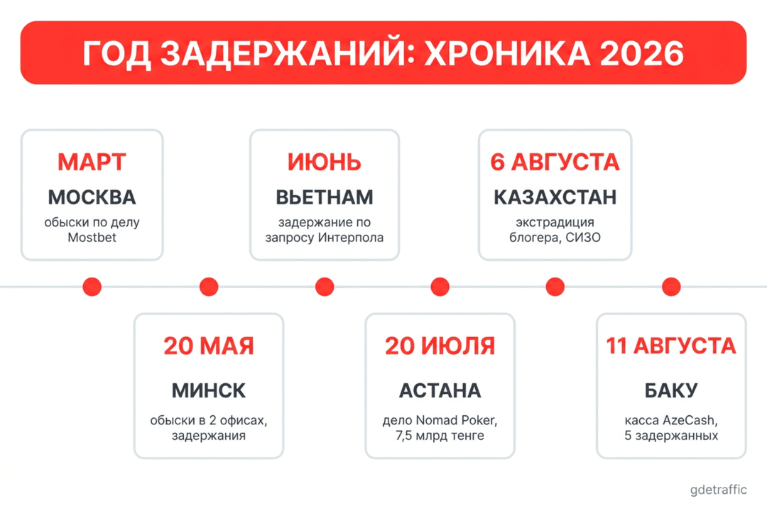 Уголовка догнала залив: в 2026 в СНГ-гембле сажают уже не владельцев казино, а байеров, инфлюенс-менеджеров и кассиров