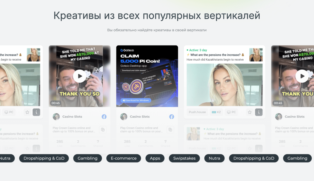 Spy House: спай сервис для арбитража от 29 долларов - Facebook, TikTok, Push, Adult крео и White Page