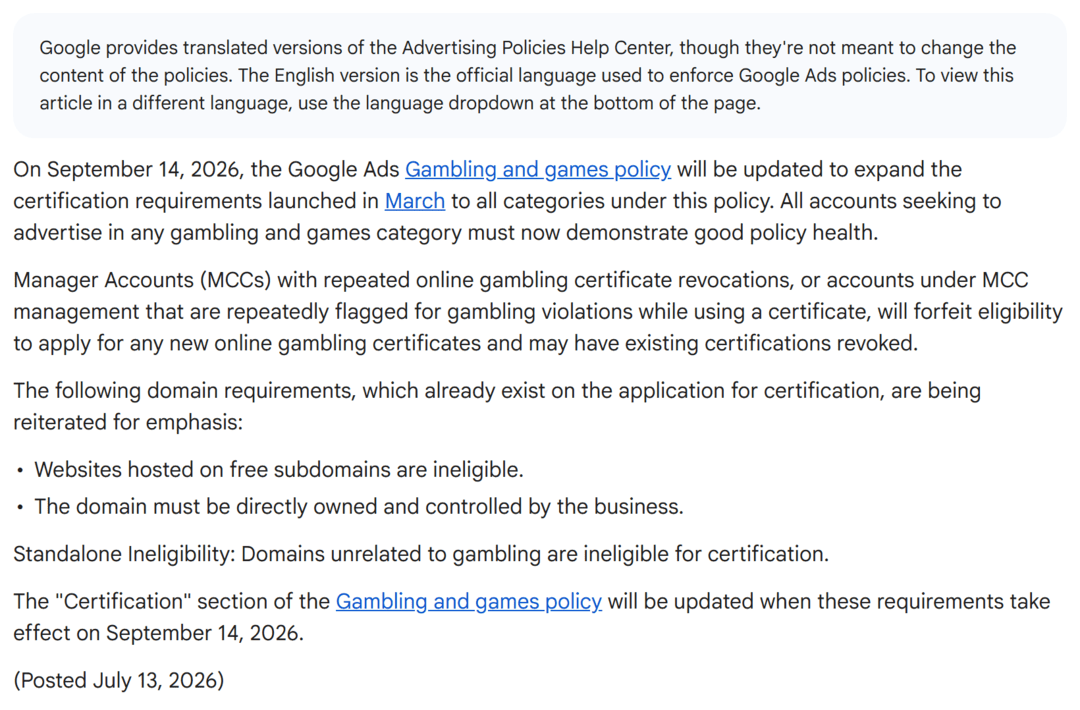 Неделя, когда Google прижал всех сразу: сертификация Google Ads на весь гемблинг, Хорватия и бесплатные листинги в ЕС