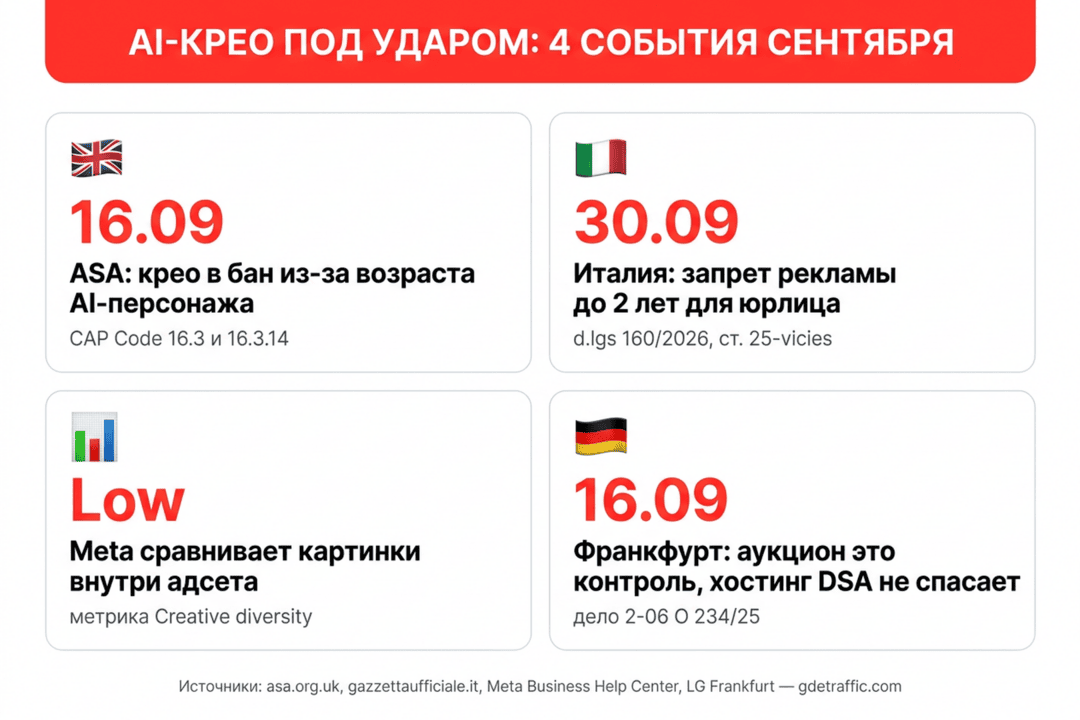Промпт без возраста: ASA зарубила AI-креативы в гемблинге, Италия дает запрет рекламы до 2 лет, Meta считает дубли одним крео