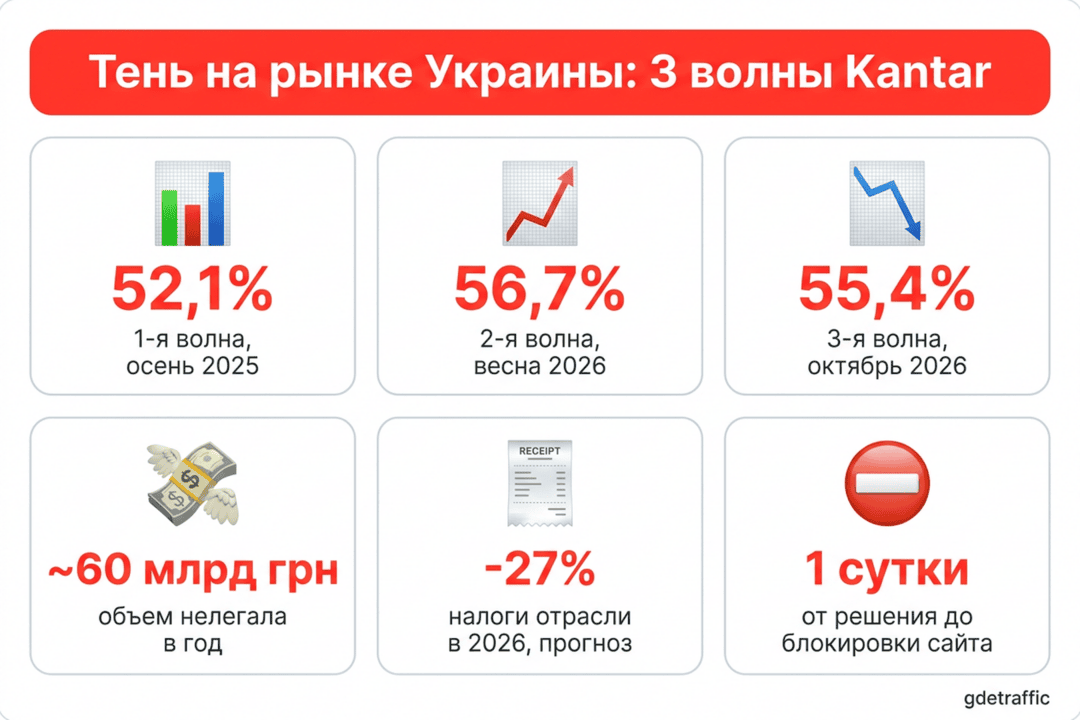 Нелегальные казино держат 55,4% рынка Украины: что новая волна Kantar значит для арбитража