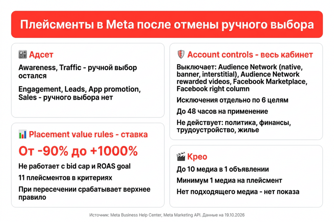 Meta официально забрала ручные плейсменты у 4 целей: чем теперь рулить байеру