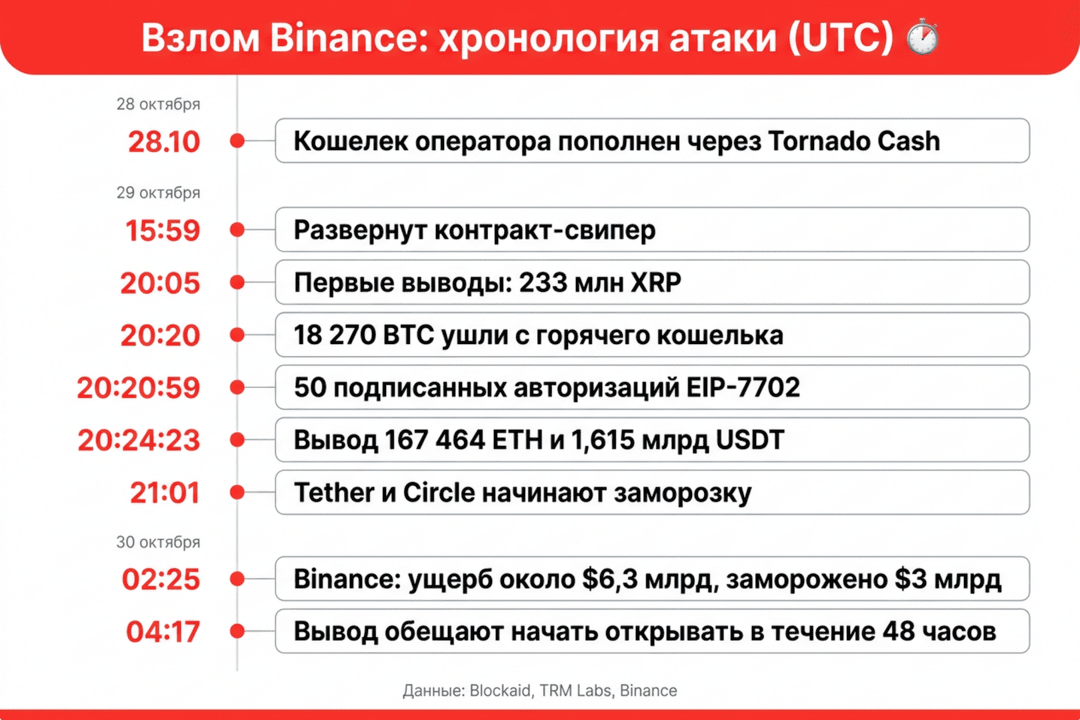 Binance взломали на 6,3 млрд долларов: ноутбук DevOps-инженера, 50 подписей EIP-7702 и закрытый вывод