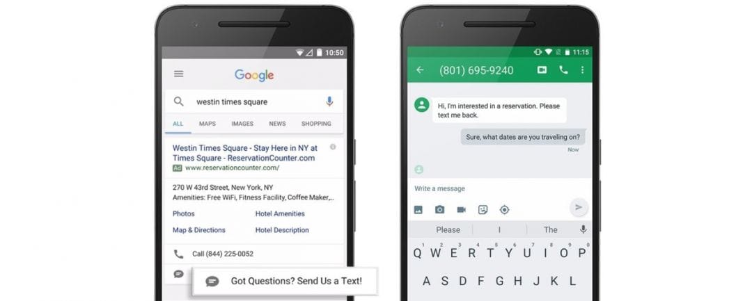 В Google AdWords появится кнопка для SMS