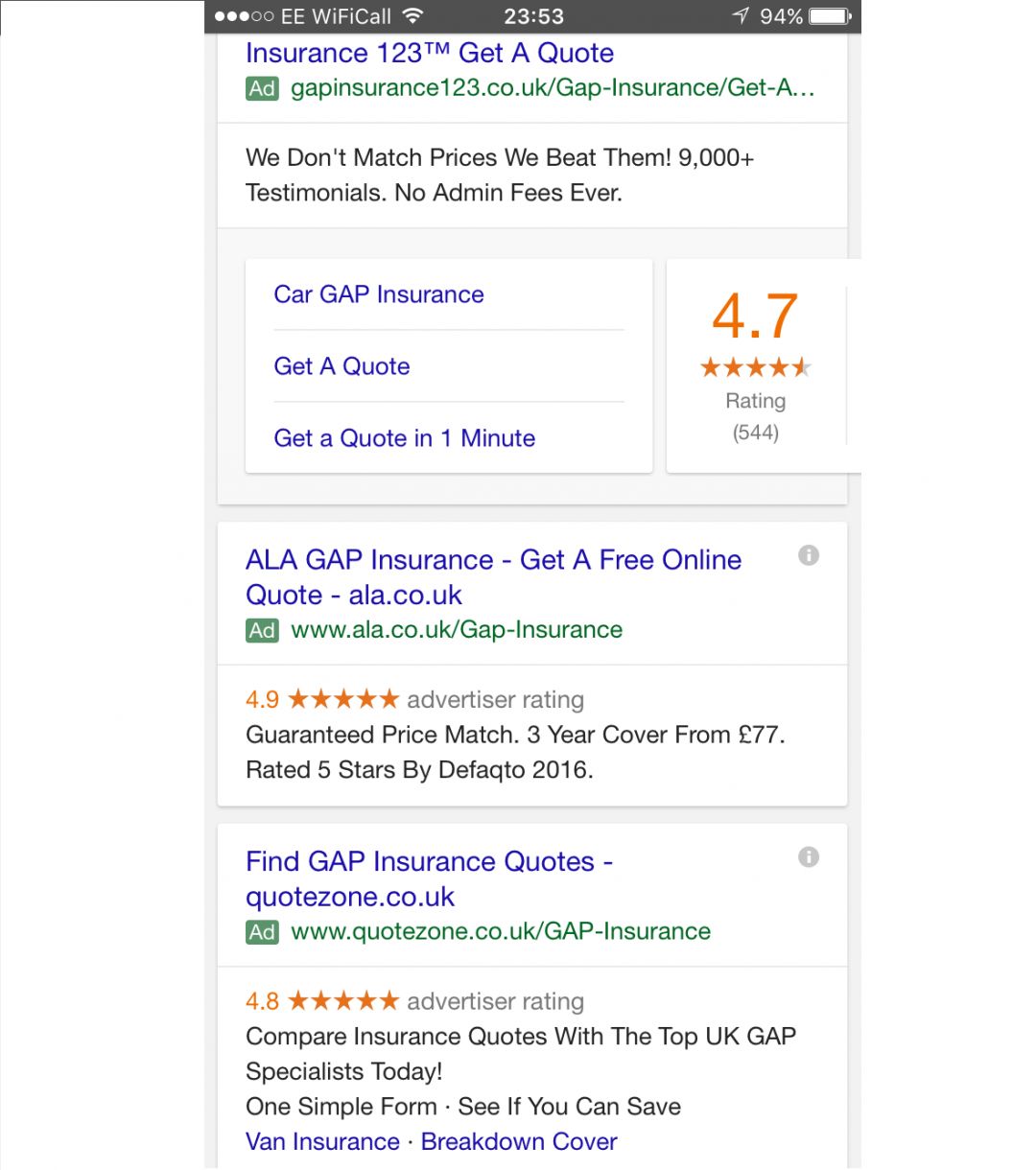 Эксперименты Google AdWords: новый формат рейтингов